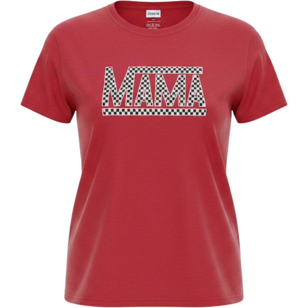 NEW Mama Graphic Tee Checkered checkerboard Print Top Casual Red T-Shirt 4XL